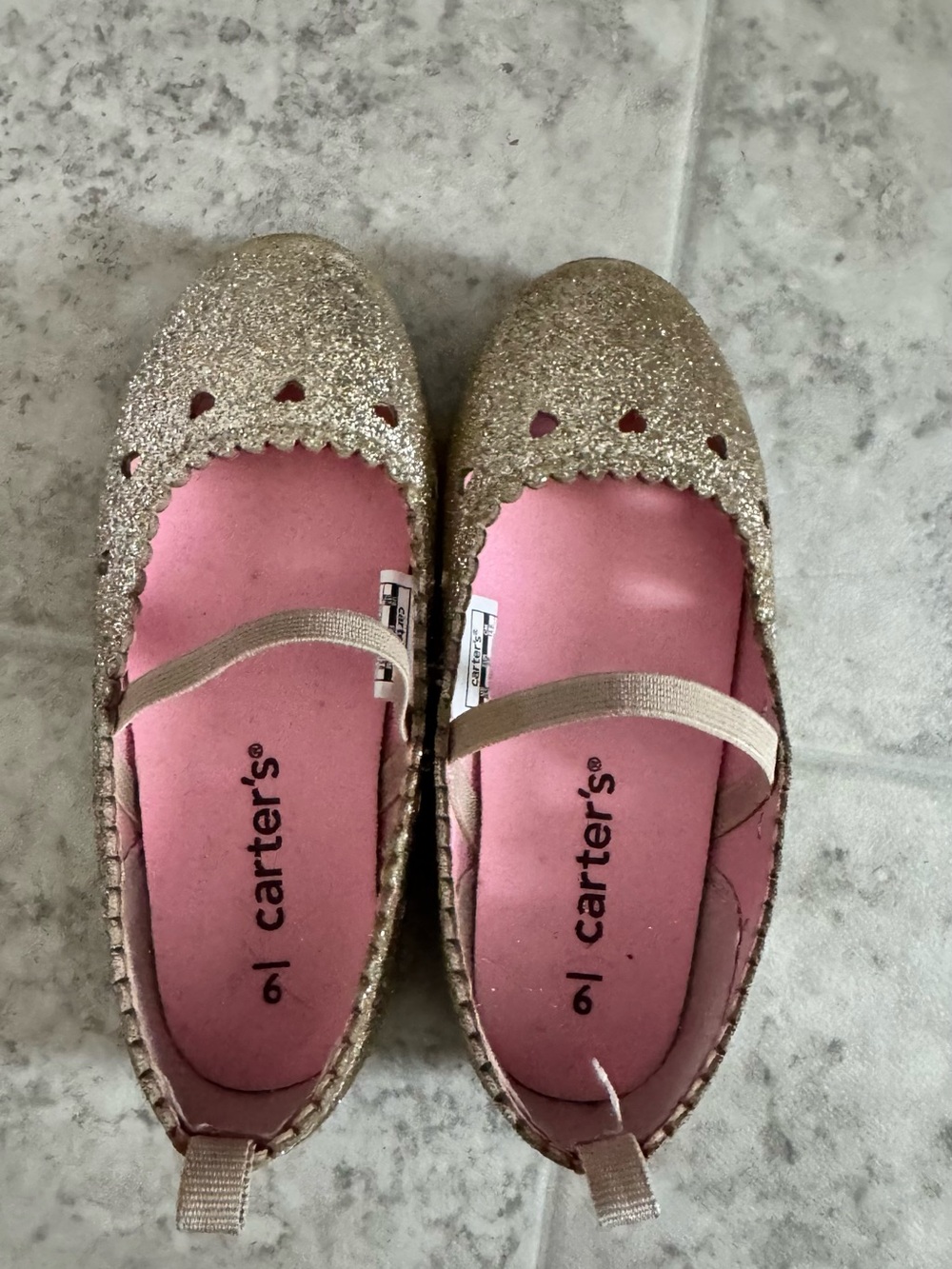Carter's Gold Glitter dress shoew with Pink Insole